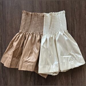 NEW Queen of Sparkles Tan and White Leather Swing Shorts. Size S